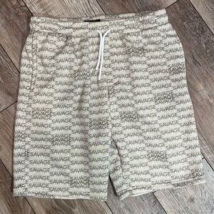 Public Record Lounge / Active Wear sweat Shorts with repeating ‘SAVAGE’ pattern